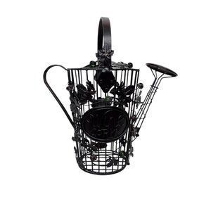 Floral Watering Can Shaped Wine Cork Holder Bronzed Black With Maroon Hue
